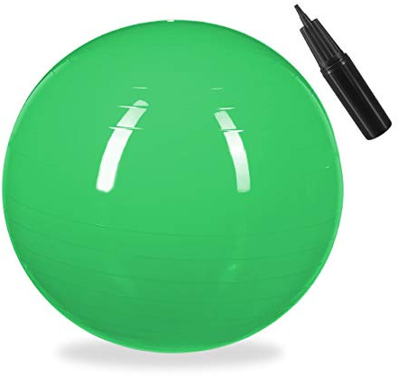 Relaxdays Balle de Gymnastique, Ballon de Fitness, Yoga & Pilates, Bureau, Pompe à air inclue, Ø 65 cm, Vert 1 élément