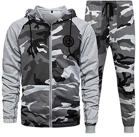 MANLUODANNI Mens Sweatsuits 2 Piece Hoodie Tracksuit Casual Comfy Camo Suits for Men, TZ57 Grey-M