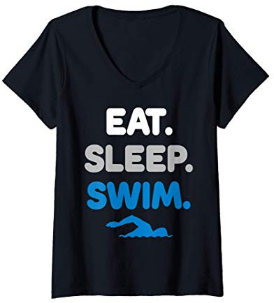 Damen Eat Sleep Swim - Schwimmsport - Schwimmer Athlet T-Shirt mit V-Ausschnitt