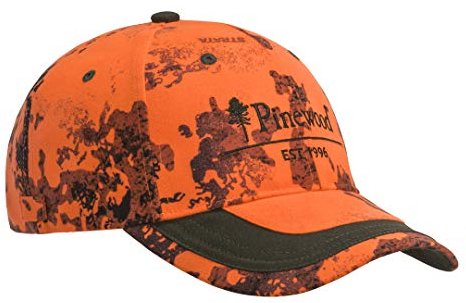 Pinewood 2-Farbige Camouflage Kappe für Drückjagd in Signaloragne Strata Camou mit Bruchlasche