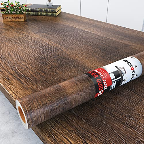 Decotalk Contact Paper Wood Grain Peel and Stick Wallpaper Self Adhesive Removable Brown Wood Contact Paper for Countertops Waterproof Vintage Wallpaper for Drawer Liner Cabinets Walls Desk 30x120inch
