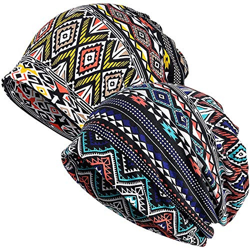 XYIYI Femmes Chapeau de Chimio Coton Bonnet Chapeau Turban Couvre-Chef Head Wraps (2 pièces Géométrie-J)