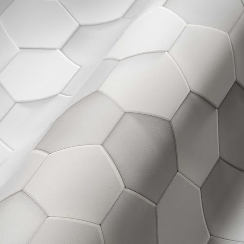 A.S. Création PrintWalls Vliestapete mit 3D Effekt Waben 0,53 x 10,05 m - 3D-Tapete in Grau Weiß Made in Germany - 387231