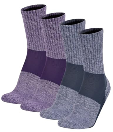 GM Apparel Ladies Women’s Trekking Socks with Cushioned Heel and Sole 2 pairs – Extra Padding and Comfort – (UK 4-8, Purple -Navy)