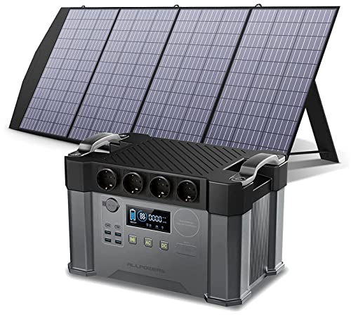 ALLPOWERS Tragbares Powerstation (S2000 Pro) 1451Wh Mobiler Stromspeicher AKKU Solar Generator 2400W (Spitze 4000W) Steckdose mit 200W Faltbares Solarpanel für Camping, Garten, Heimwerken, Notfall