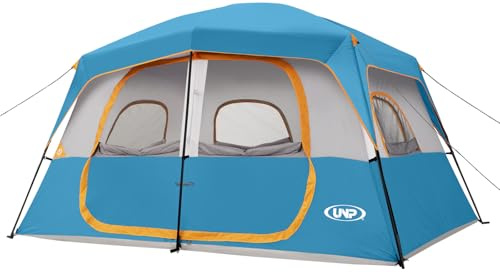UNP Camping Tent 4-8 Person Waterproof Windproof with Rain Fly Easy Set Up Portable Dome Tents (Ocean Blue, 360×270×200cm)