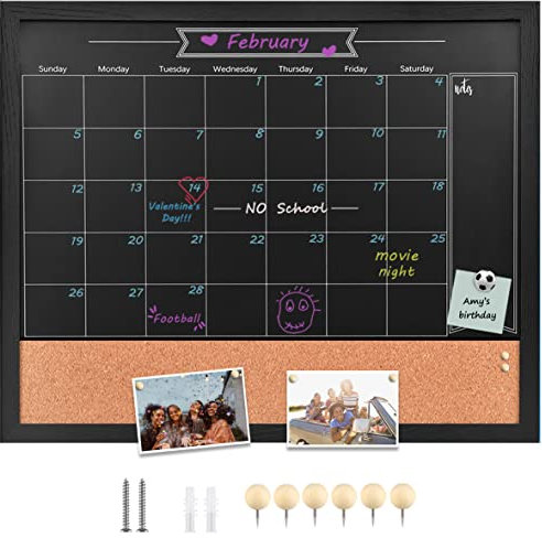 Okydoky Pizarra magnética, calendario y tablón de anuncios, 60 x 80 cm, combinación de pizarra y tablón de anuncios, pizarra rústica enmarcada, calendario/corcho combinado(ZHHB-BK-6080).DE