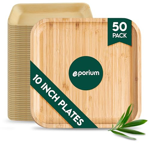 EPORIUM 10 Inch Square Palm Leaf Plates (50-Pack) I Compostable Disposable Dinnerware | Premium Quality I Eco-Friendly Sustainable Heavy Duty like Bamboo Plate I Disposable Tableware for Party