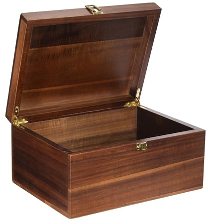 WHSLILR Large Wooden Keepsake Box - Wood Storage Box Decorative Boxes with Lid for Storing Keepsake Memory Gift, 12.5 IN Decorative Boxes for Home Decor-WB004-240303 (brown, 12.5 x 9.4 x 6.1 IN)