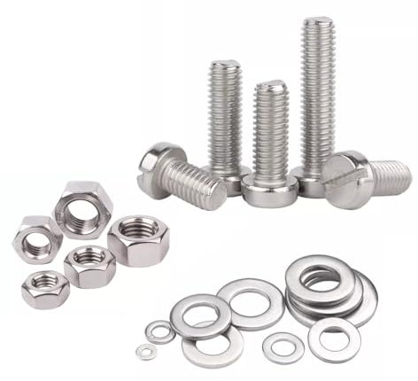 Foyoram M5 Cheese Head Machine Screws M5 Slotted Head Machine Screws Stainless Steel 10 pieces Plain Washers 10 pcs Hex Nuts 10 pcs (M5 x 12 mm)