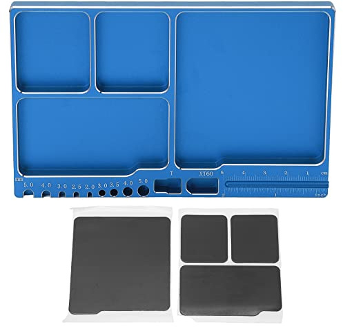 Bandeja de Tornillos Magnéticos, Aleación de Aluminio, Adsorción Magnética, Bandeja de Piezas Magnéticas Ampliamente Utilizada con Almohadilla Magnética para Reparación RC (Azul)