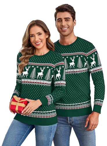 Aottori Green Christmas Jumpers for Women Xmas Jumper Crew Neck Knitted Christmas Sweater Ladies Novelty Funny Reindeer Knitwear Winter Warm Pullover Tops Women Green L