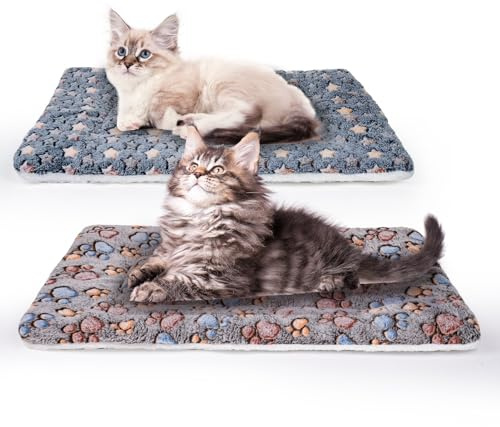 MICOOYO 2Pcs Dog Crate Bed Mattress, Fleece Pet Cushion Bed Mat, Washable Cat Cushion Pad for Small Dog Cat Puppy(footprint&star,61x41 cm)