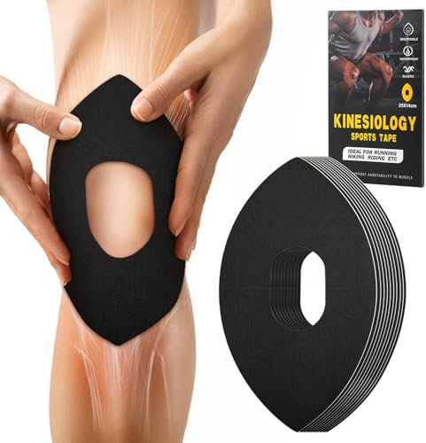 Kinesiology Tape for Knees, 10 Pcs Precut Kinesiology Tape for Knee Pain Relief & Support, Waterproof & Elastic Athletic Tape for Knee Stability, Breathable & Comfortable (Black)