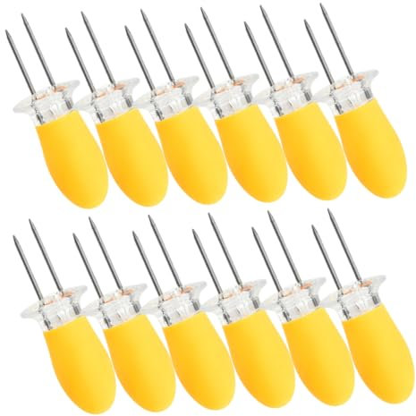 UKCOCO 12 Pezzi Forchetta Per Mais in Acciaio Inossidabile Distributore In Piedi Stagione Grigliare Kit Totale Pannocchia Spiedo Multifunzionale Porta Mais Per Pannocchie Gel Di Silice