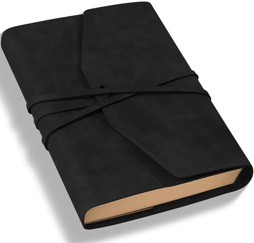 CAGIE Notizbuch A5 Leder Unisex Tagebuch Vintage Kraftpapier 160 Seiten Softcover Junk Journal Notebook, Journale für das Schreiben Travel Journaling Skizzieren Scrapbooking, 5,9x 8,6 in, Schwarz