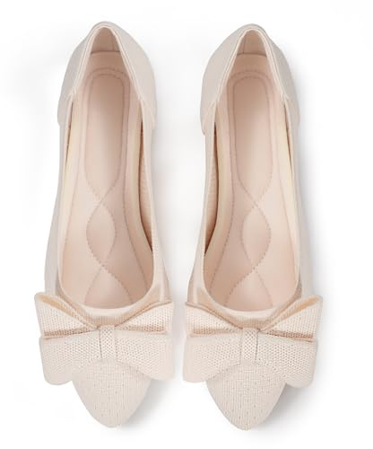 KADIROYA Pointed Toe Flats for Women, Ladies Comfortable Ballet Flats Shoes for Office Foldable Soft Casual Dressy Flats Slip-on Ballerina Shoes(9 US, Beige)