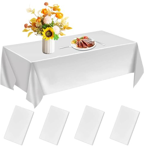 Einweg Tischdecke,Tischdecke Weiß,4 Stück 137 x 274cm Tischdeckes Rechteckig,Einweg Tischdeckes Biertisch für Party Kindergeburtstag Hochzeit Picknick Gastronomie Feste