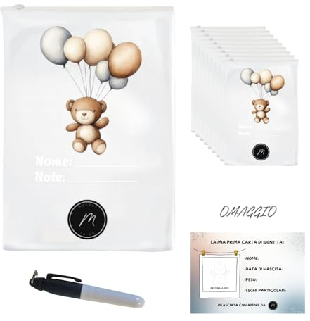 Malinì Set 10 Bustine Corredino Neonato con Zip - 10 Sacchetti Satinati Riutilizzabili per Borsa Parto Ospedale, Asilo e Viaggio – Idea Regalo Nascita Baby Shower