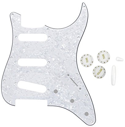 FLEOR ST Pickguard SSS repplatta med 2T1V kontrollknapp/växellttips/barspets set för strratocaster gitarrdel 4ply, white pearl
