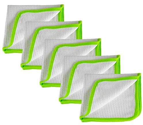 Liquid Elements Lot de 5 chiffons en microfibre Streak Buster pour vitres de voiture, fenêtres, miroirs et écrans - 400 g/m² - 35 x 35 cm - Pour le nettoyage sans peluches et sans traces des surfaces