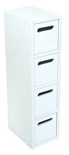 Saxony® Bathroom Storage Cabinet 4 Drawer Unit Wooden Cupboard Bathroom Cabinets Free Standing White Drawers Furniture Units For Toilet Accessories Fully Assembled