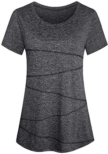 iClosam Womens Gym Tops Short Sleeve Yoga T Shirt for Women Running Athletic Clothes Wear Casual Tunic Workout Top Dark Gray