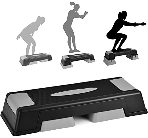 SPORFIT Aerobic Step Platform for Exercise w/Risers, Workout Step Height Adjustable 5-7-9, Fitness Step 450lbs Capacity, Non-slip Exercise Step Deck for Home/Gym (Grey)
