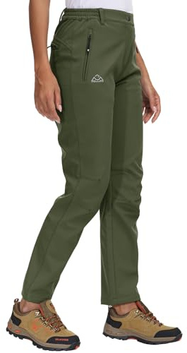 Rdruko Womens Hiking Waterproof Trousers Fleece Lined Thermal Snow Ski Pants Outdoor Walking Work Softshell Trousers Army Green M