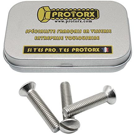 Vis Tete Fraisee Bombee Fendue M5 x 25mm : Boite 10 Pcs Visserie Inox pour Ecrou Rondelle | Vis à Tête Fraisée Bombée Fendue Acier A2 | Metal Anti-Rouille - DIN 964 | Boite Rangement Vis PROTORX