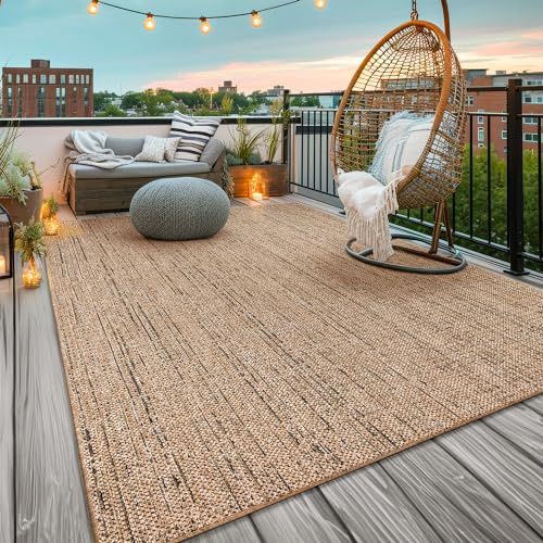 TT Home In-& Outdoorteppich Wetterfest Garten Terrasse Esszimmer Unifarben Moderner Boho Style Abstrakte Optik, Farbe:Beige, Größe:160x220 cm