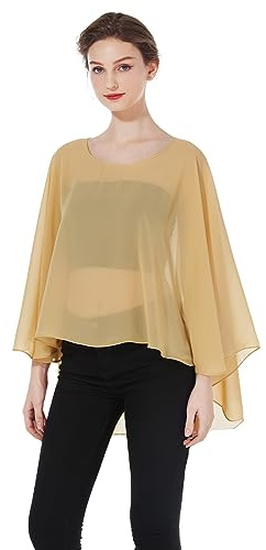 BEAUTELICATE Stola Coprispalle Elegante Chiffon Donna Scialle Mantellina Poncho Chiffon Estiva per Cerimonia Sposa Damigella Matrimonio Festa (Giallo Mostarda)