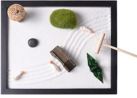 Plateau de jardin zen en bois avec pierres de sable blanc, jardin zen réaliste, fabriqué avec soin, plateau de jardin en sable pour méditation, bac à sable zen créatif