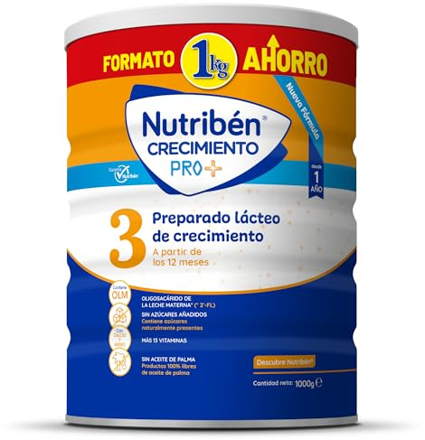 Nutribén Crecimiento Pro+ 3 - Leche en Polvo Bebé FORMATO AHORRO | Leche de Fórmula a partir de los 12 Meses | sin Aceite de Palma | con 13 Vitaminas | 1 Bote de 1KG