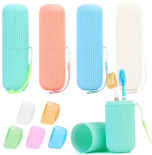Qxayxa 4 Custodie Portaspazzolino Viaggio per Spazzolini da Denti, Campeggio, Affari, Vacanze, con 5 Coperture