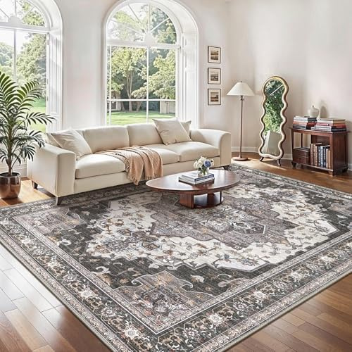 GENIMO - Tappeto Vintage 200x290cm - Antiscivolo, Resistente, Facile da Pulire - Per Soggiorno, Sala da Pranzo, Corridoio - Grigio Scuro
