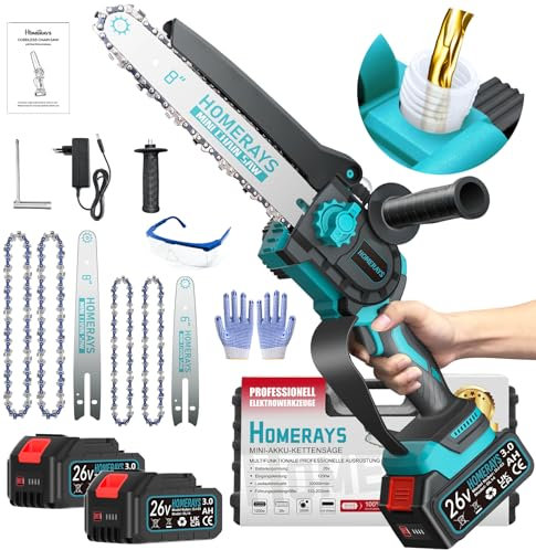 Mini Kettensäge mit Akku 8000mAh, 8-Zoll & 6-Zoll Mini Kettensäge Elektro mit Automatischer Öler und 2 * 4000mAh Bürstenlose Handkettensäge Akku für Gartenscheren Astschere Holzschneidenz