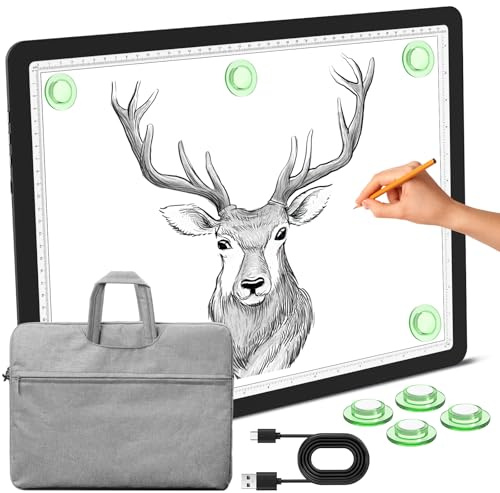 Phylosal Bloc lumineux magnétique A3 avec sac, boîte lumineuse super lumineuse avec bouton latéral, tableau lumineux Diamond Art pour le traçage et le dessin, table lumineuse USB pour croquis