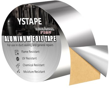 XHSBBB Aluminium Foil Tape Strong Adhesive Heat Resistance Foiled Insulation Tapes Waterproof Foil Tape for Pipes Repair Insulating Sealing Ducts 5.mm X 25m