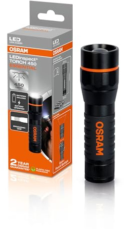 OSRAM LEDinspect TORCH 450 ESSENTIAL, funzione zoom, luminosità 450lm, 6500K, 3 modalità di illuminazione, torcia di ispezione a LED