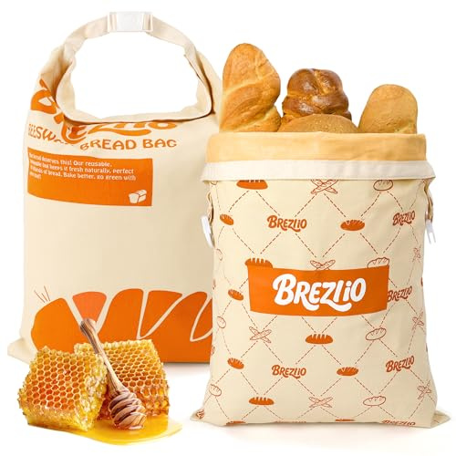 Sacchetti per il pane di cera d'api 2 pezzi – sacchetti di cotone riutilizzabili 32 × 43 cm extra grandi – per mantenere il pane e i prodotti da forno (beige + arancione)