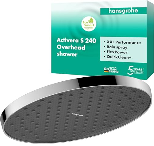 hansgrohe Activera S 28056000 Pommeau de douche à économie d'eau (EcoSmart) rond 240 mm 1 type de jet pour montage mural ou au plafond avec fonction anti-calcaire Chromé