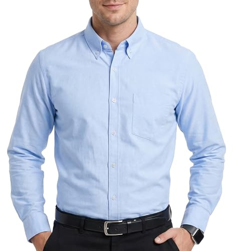 Cotton King Mens 100% Cotton Oxford Shirt Long Sleeve Dress Shirts for Men Button Down Work Casual Shirt with Pocket