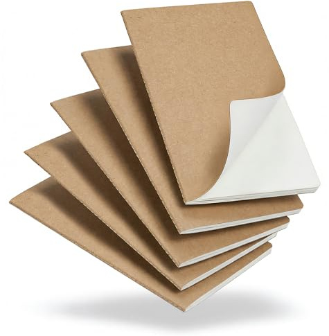 Foliom 5-pack vanliga anteckningsböcker bulk A5, 60 sidor tomma journaler, 21x14 cm, naturlig kraftpapper omslag kompositionsanteckningsböcker för skola kontor studenter konstnärer