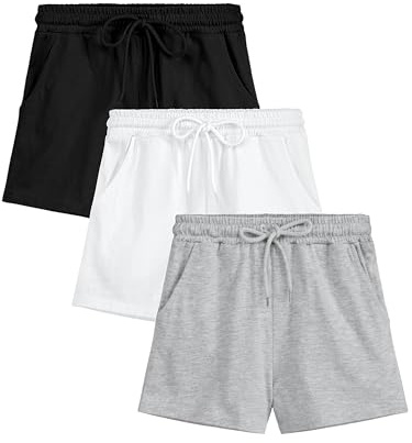 Poroka 3 Pack Girls Sweat Shorts Athletic Shorts with Pockets & Elastic Waist for Teen Girls 9-16 Years