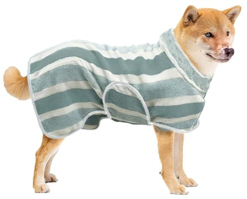 PawSailor Fast Drying Dog Bath Robe, Super Absorbent Stripes Dogs Towel, Adjustable Warm Keeping Pet Puppy Bath Supplies (Green, L)