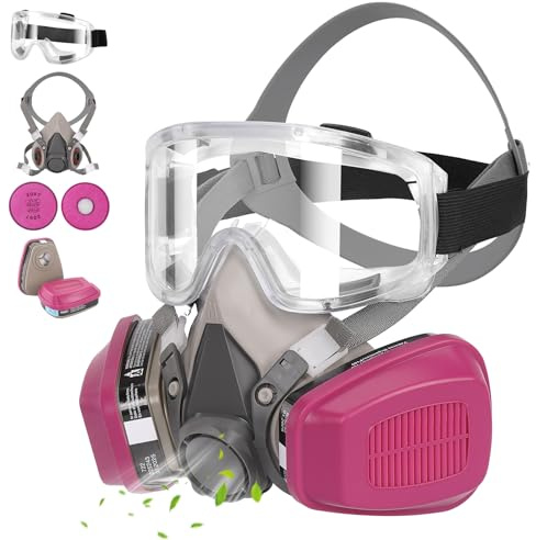 wxyazyt Maschera respiratore riutilizzabile con filtro 60921 e 2097, maschera antigas, filtro antipolvere e occhiali protettivi per verniciatura, polveri sottili, lavori di costruzione, saldatura