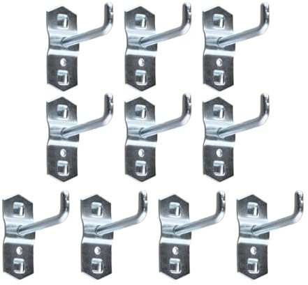 SiSinkal Juego de ganchos de acero con extremos inclinados para almacenamiento seguro de herramientas, 10 soportes de herramientas de pared de 50 mm compatibles con paneles de tablero perforado para