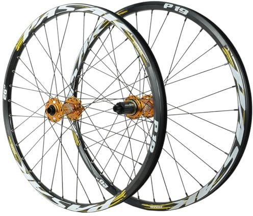 QUYCOIU 26/27,5/29-tums Mountainbikehjul Skivbroms 32 Hål Genomgående Axel F12*100/R12*142 Mm XC/AM-hjulsats Fälg I Aluminiumlegering Fram-/bakhjul För 7–12-växlad Kassett(Gold,27.5in)