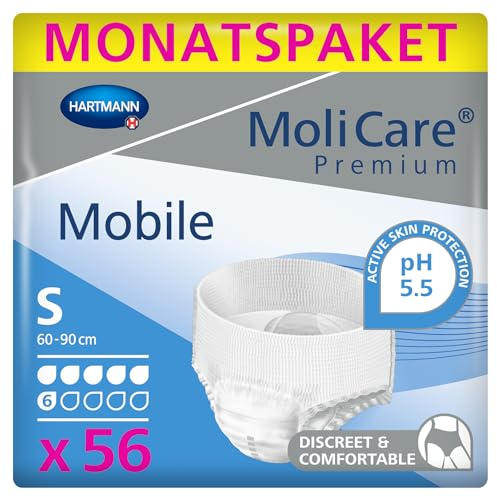 MoliCare Premium Mobile Einweghose: Diskrete Anwendung bei Inkontinenz für Frauen und Männer, 6 Tropfen, Gr. S (60-90 cm Hüftumfang), 4x14 Stück